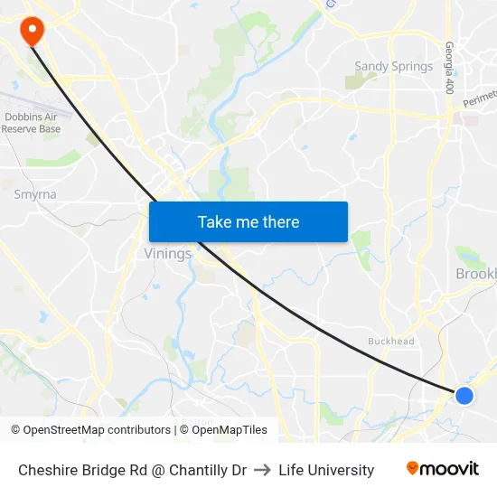 Cheshire Bridge Rd @ Chantilly Dr to Life University map