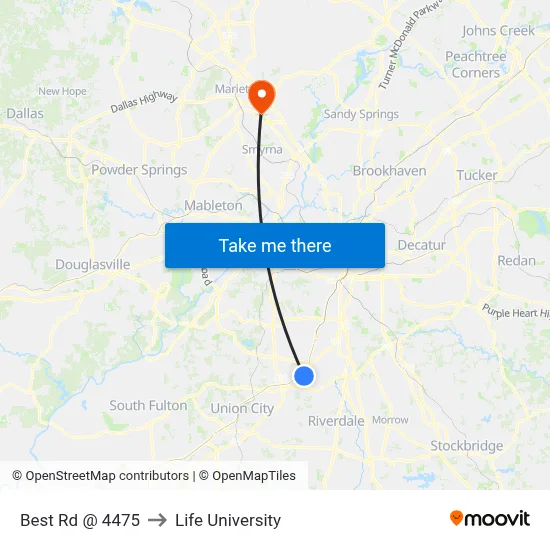 Best Rd @ 4475 to Life University map