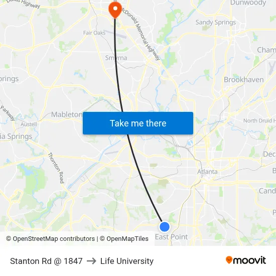 Stanton Rd @ 1847 to Life University map
