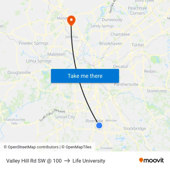 Valley Hill Rd SW @ 100 to Life University map