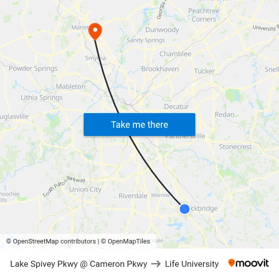 Lake Spivey Pkwy @ Cameron Pkwy to Life University map