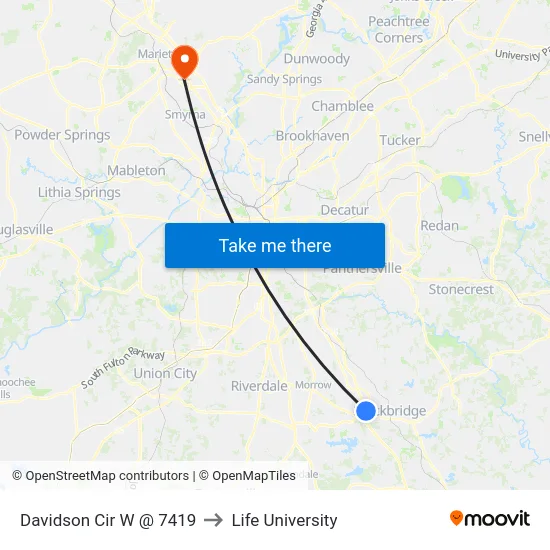 Davidson Cir W @ 7419 to Life University map