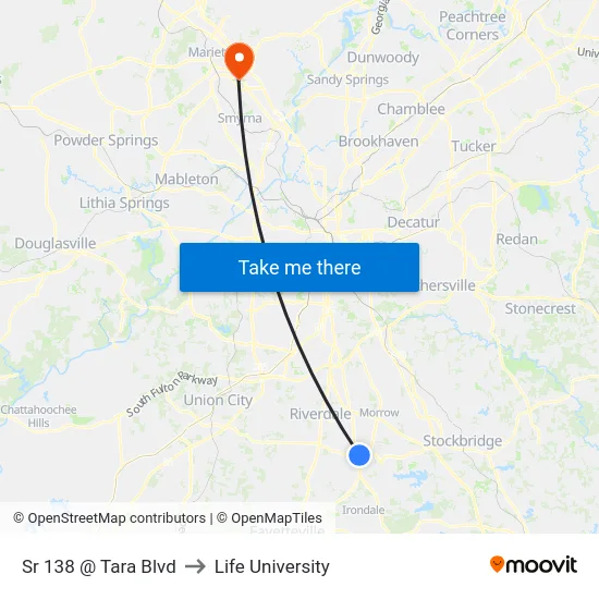 Sr 138 @ Tara Blvd to Life University map