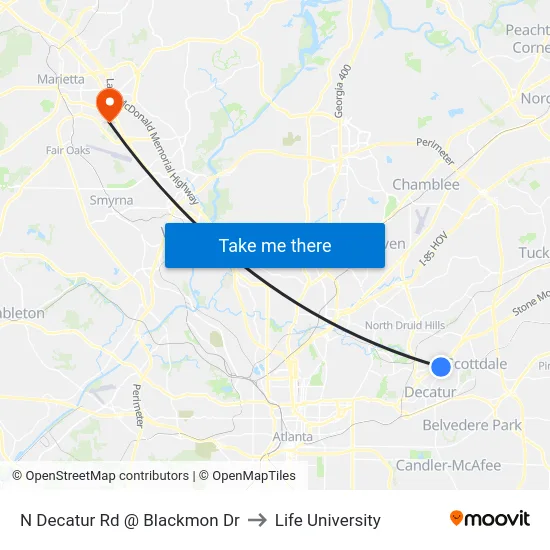 N Decatur Rd @ Blackmon Dr to Life University map