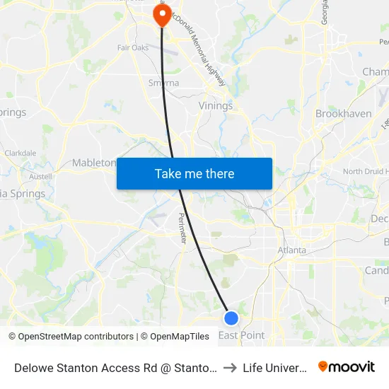 Delowe Stanton Access Rd @ Stanton Rd to Life University map