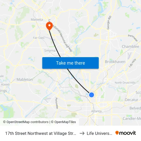 17th Street Northwest at Village Street to Life University map