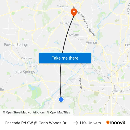 Cascade Rd SW @ Carlo Woods Dr SW to Life University map