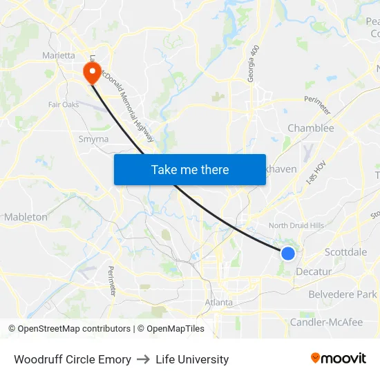 Woodruff Circle Emory to Life University map