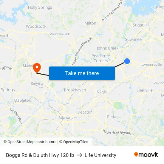 Boggs Rd & Duluth Hwy 120 Ib to Life University map