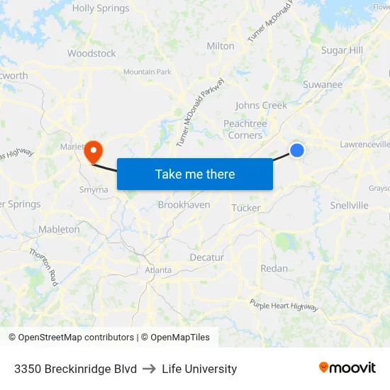 3350 Breckinridge Blvd to Life University map