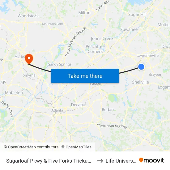 Sugarloaf Pkwy & Five Forks Trickum Rd to Life University map