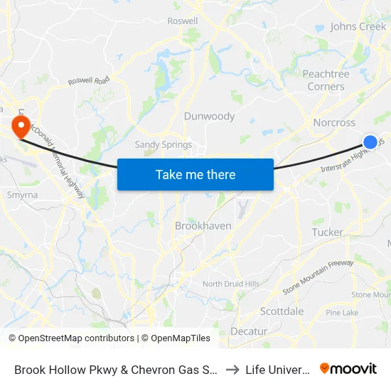 Brook Hollow Pkwy & Chevron Gas Station to Life University map
