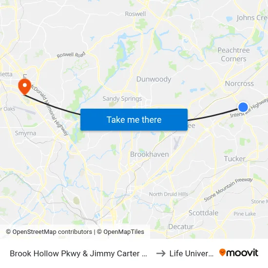 Brook Hollow Pkwy & Jimmy Carter Blvd Ob to Life University map