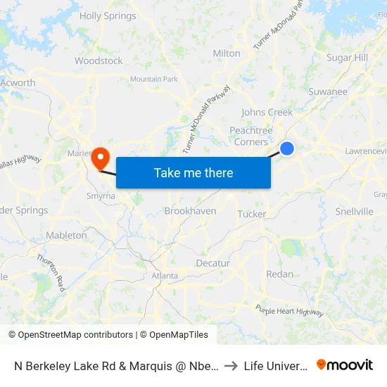 N Berkeley Lake Rd & Marquis @ Nberkeley to Life University map