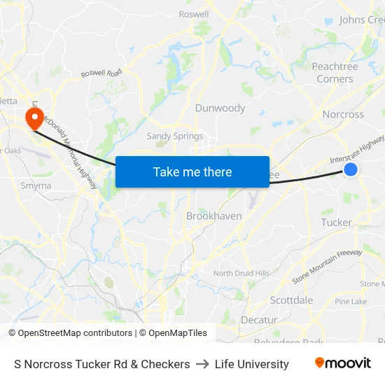 S Norcross Tucker Rd & Checkers to Life University map