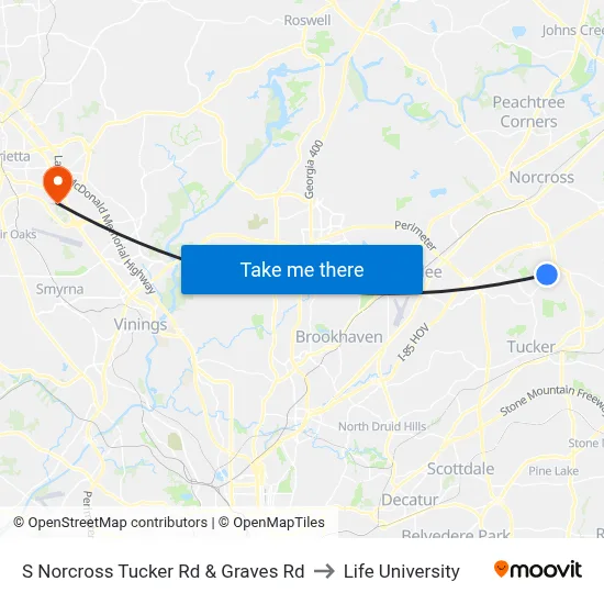 S Norcross Tucker Rd & Graves Rd to Life University map