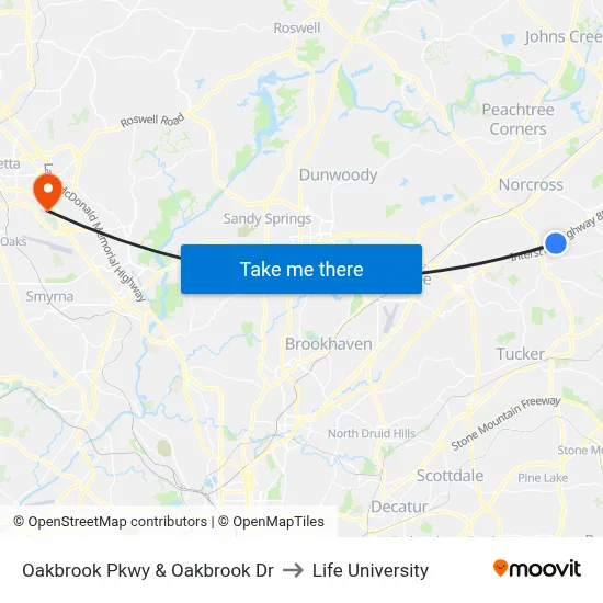 Oakbrook Pkwy & Oakbrook Dr to Life University map