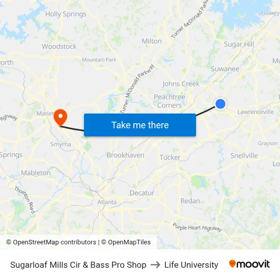 Sugarloaf Mills Cir & Bass Pro Shop to Life University map