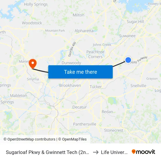 Sugarloaf Pkwy & Gwinnett Tech (2nd Entr to Life University map
