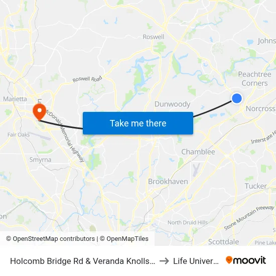Holcomb Bridge Rd & Veranda Knolls Apts to Life University map