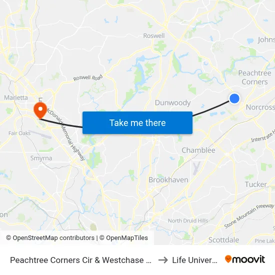 Peachtree Corners Cir & Westchase Villge to Life University map