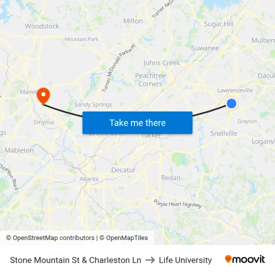 Stone Mountain St & Charleston Ln to Life University map
