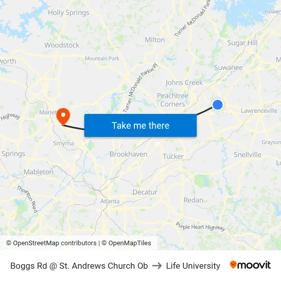 Boggs Rd @ St. Andrews Church Ob to Life University map