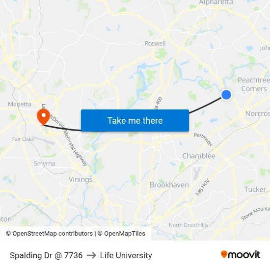 Spalding Dr @ 7736 to Life University map