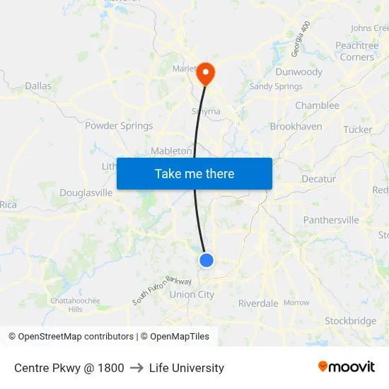 Centre Pkwy @ 1800 to Life University map