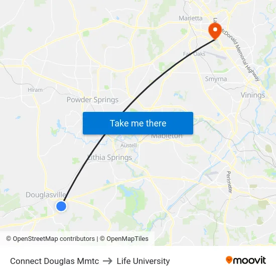 Connect Douglas Mmtc to Life University map