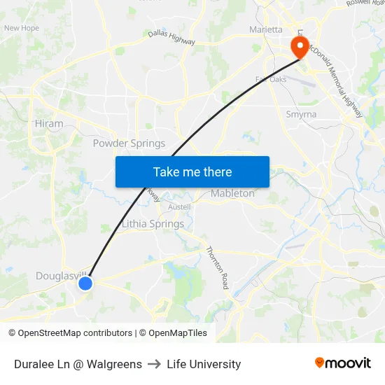Duralee Ln @ Walgreens to Life University map