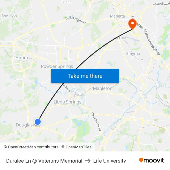 Duralee Ln @ Veterans Memorial to Life University map