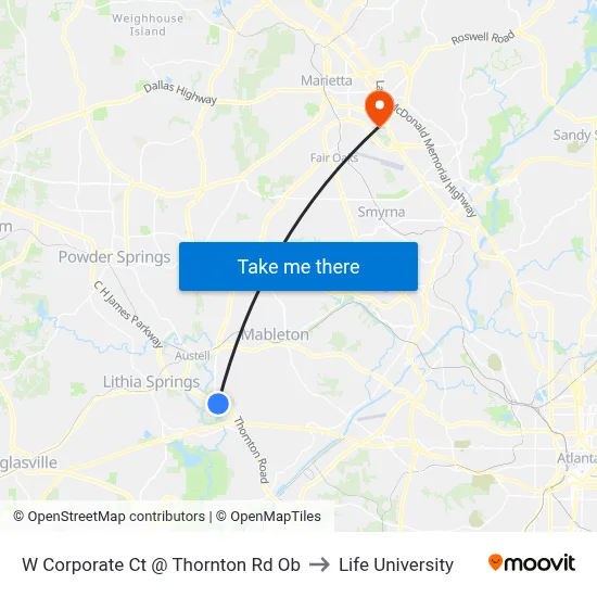W Corporate Ct @ Thornton Rd Ob to Life University map