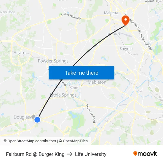 Fairburn Rd @ Burger King to Life University map