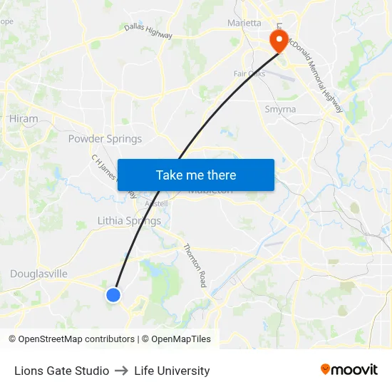 Lions Gate Studio to Life University map