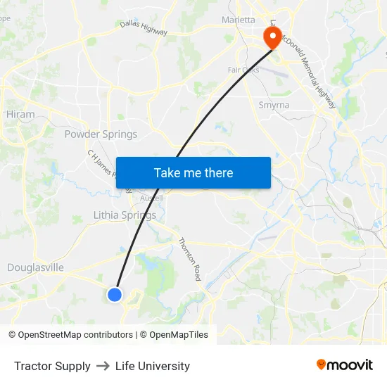 Tractor Supply to Life University map