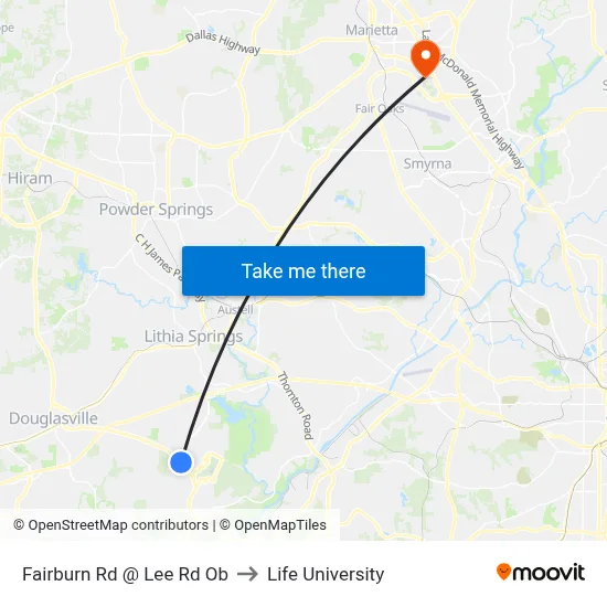 Fairburn Rd @ Lee Rd Ob to Life University map