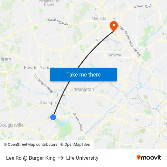 Lee Rd @ Burger King to Life University map