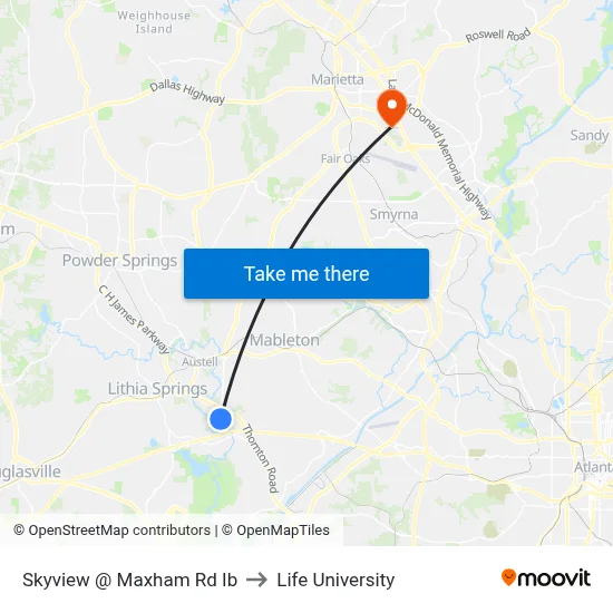 Skyview @ Maxham Rd Ib to Life University map