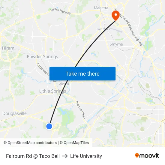 Fairburn Rd @ Taco Bell to Life University map