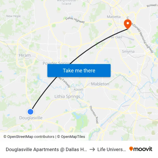 Douglasville Apartments @ Dallas Hwy to Life University map