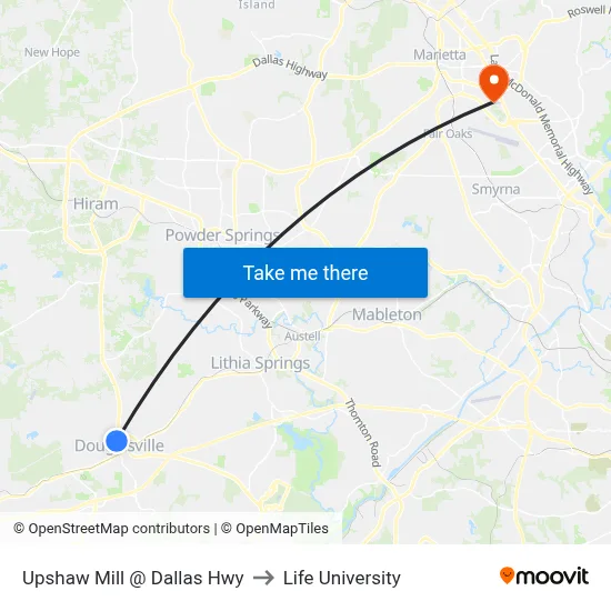 Upshaw Mill @ Dallas Hwy to Life University map