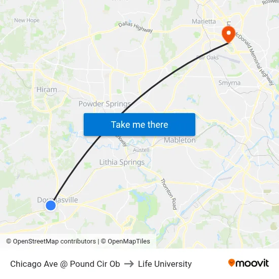 Chicago Ave @ Pound Cir Ob to Life University map