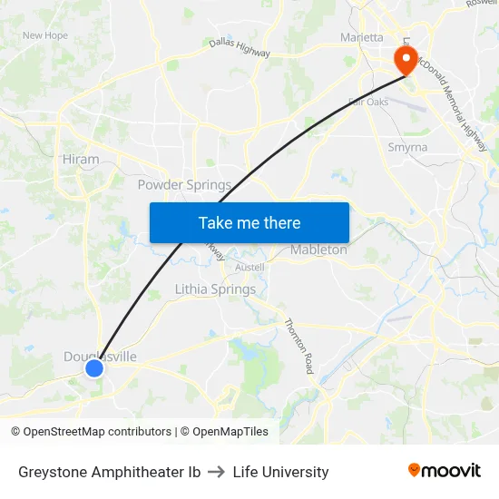 Greystone Amphitheater Ib to Life University map