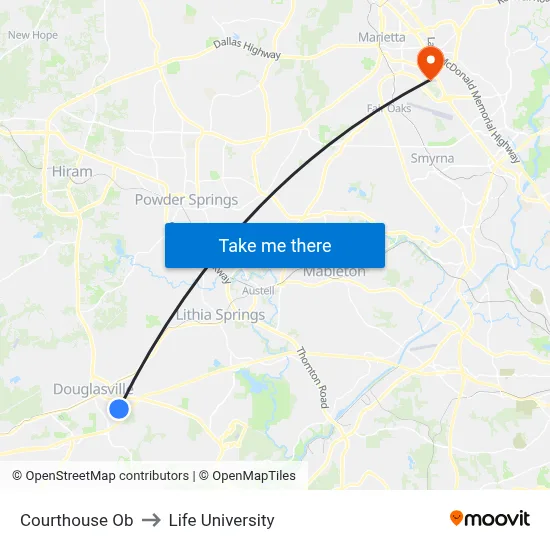 Courthouse Ob to Life University map