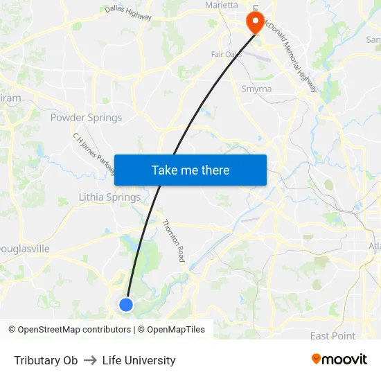 Tributary Ob to Life University map