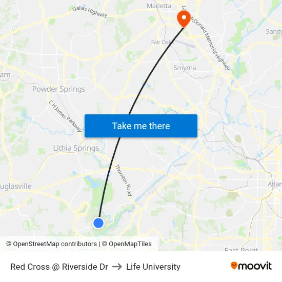 Red Cross @ Riverside Dr to Life University map