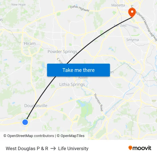 West Douglas P & R to Life University map