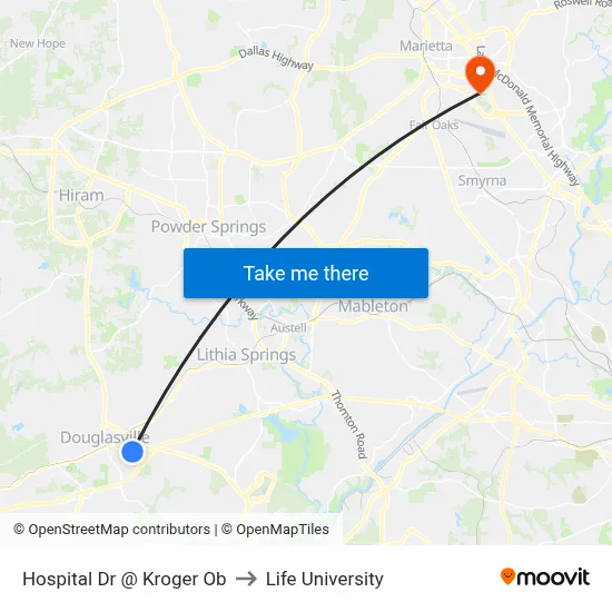 Hospital Dr @ Kroger Ob to Life University map
