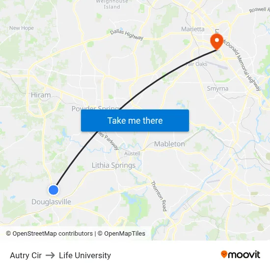 Autry Cir to Life University map